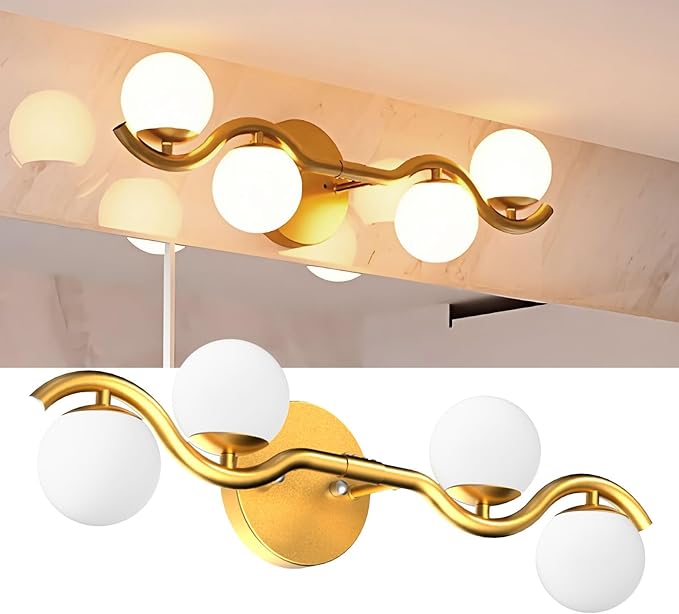 Lightdot 27" 4-Light S-Frame Gold Bathroom Vanity Light | Shatterproof Plastic Shades | Compatible with TRIAC Dimmers | G9 Socket & Bulbs Included