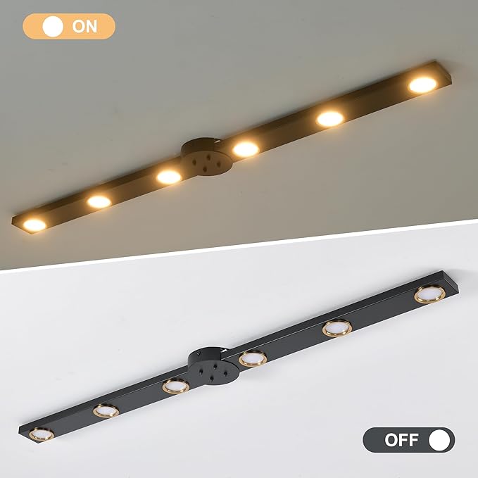 Garwarm Modern Ceiling Light Track Lighting, 47 Inch Dimmable LED Kitchen Ceiling Light Fixture with Remote 6-Light LED Chandelier for Bedroom Dining Room 30W Black
