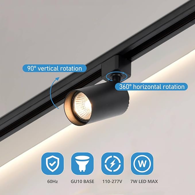 8-Light LED Track Lighting Kit with 6.6FT H Track Lighting Rails & Floating Canopy Connector, GU10 Track Light Kit, Modern Kitchen Track Lighting Fixtures Ceiling Spot Light, Black (No Bulbs)