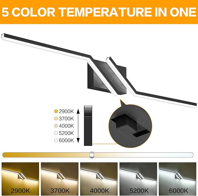 ZUZITO Modern Bathroom Vanity Light Matte Black Vanity Lighting Fixtures 40 Inch LED 5CCT Dimmable Lighting Fixtures Over Mirror