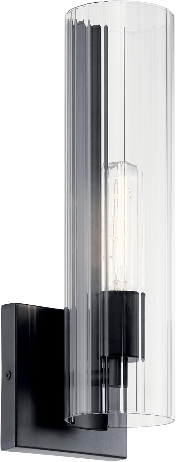 Kichler Jemsa 1 Light Wall Sconce, Modern Light with Clear Fluted Glass in Black for Bathroom, Powder Room, Sides of Fireplace, Down a Hallway, Kitchen, or Bedroom (14" x 4.75"), 55165BK