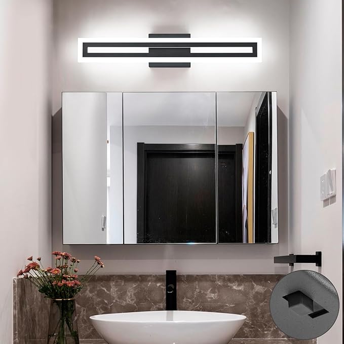 SOLFART 24 inch LED Vanity Lights Black Bathroom Light Fixture 5 Color Adjustable Bathroom Vanity Lights Over Mirror LED Vanity Lighting Fixtures Light Bar 5CCT