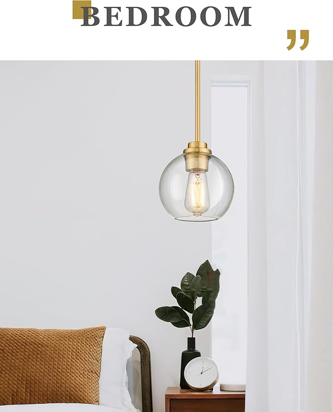 Pendant Lights Kitchen Island, Modern Gold Pendant Light with Clear Glass Globe Shade, Farmhouse Hanging Light Fixtures for Dining Room Entryway, AD-22280-1P-GD-C
