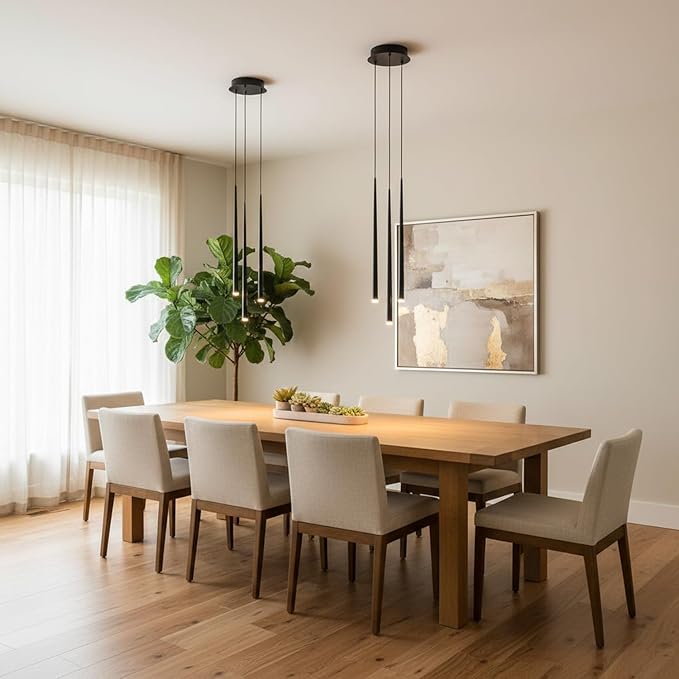 3 Lights Linear Pendant Light for Kitchen Island Dining Room,Black Cluster Pendant Light Fixture,3000K Dimmable by Traic,Dia 7.8 Inches