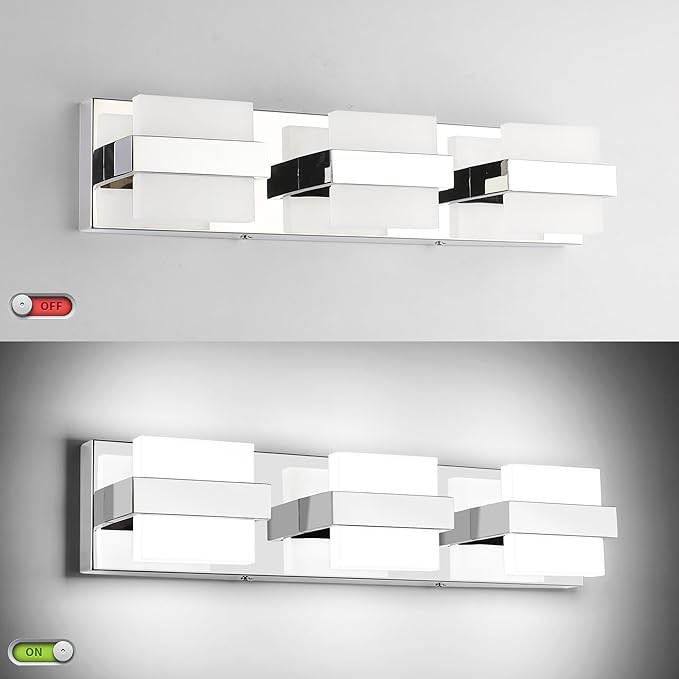 SOLFART 3-Lights Chrome Bathroom Light,Vanity Light Over Mirror, Modern LED Light Fixtures, 5 Color Temperature Adjustable Modern Light for Bathroom