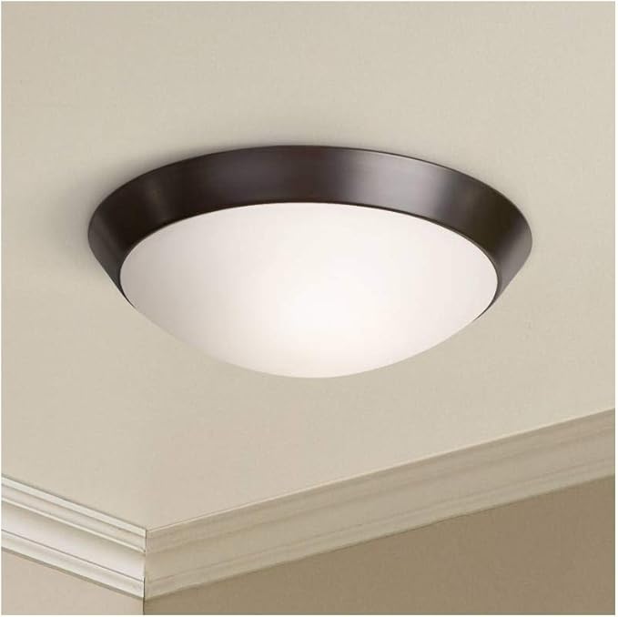 360 Lighting Davis Modern Small Ceiling Light Flush Mount Fixture Oil Rubbed Bronze 13" Wide Frosted Glass Dome for House Bedroom Hallway Living Room Bathroom Dining Kitchen