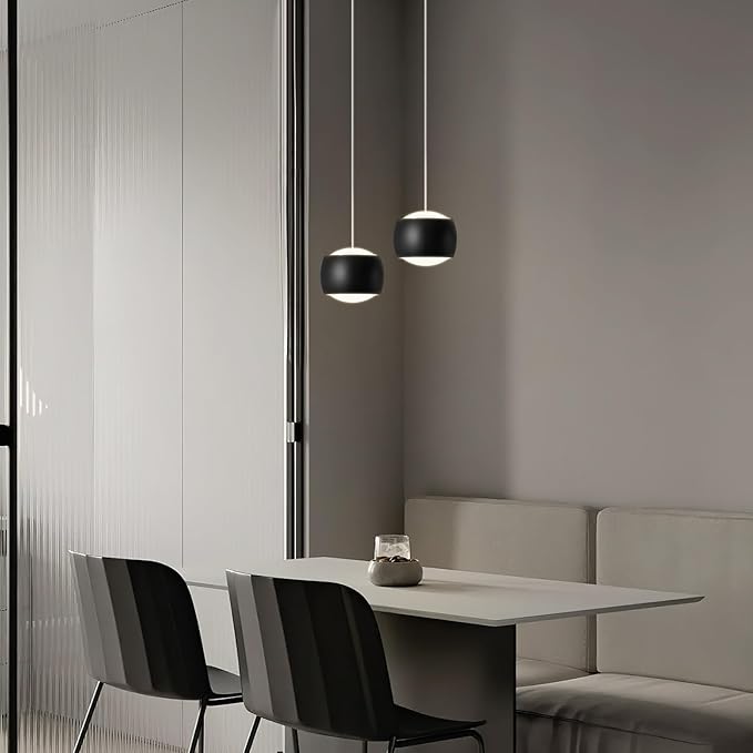 Modern LED Dimmable Pendant Light fixtures,Mini Island Pendant Lighting for Kitchen Island Dinning Room,Bedroom,Bar, Kitchen Island Ceiling Hanging Light Fixtures(black-2-Pack)