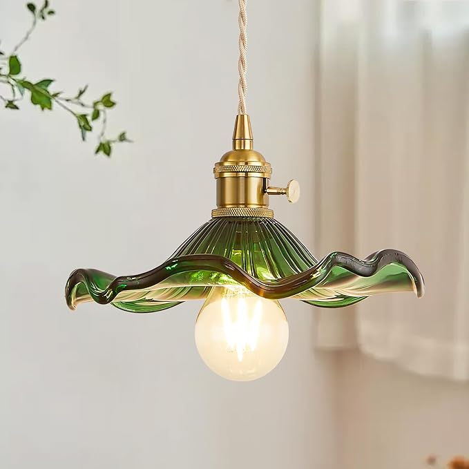 Pendant Light Fixture Glass Hanging Light Flower Light Fixture Pendant Lights Modern Lighting Bedroom Kitchen Island Hallway Bathroom Green Wave Style