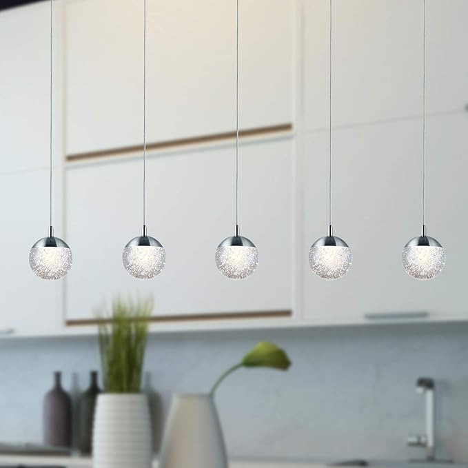 contec development Galaxy 5 Mini Pendant Crystall Ball Lighting Nickel - LED Hanging Light Fixture: Kitchen Island, Bar, Foyer - Cluster Pendants - Dimmable, Adjustable Wire, Lamp Bulb Included