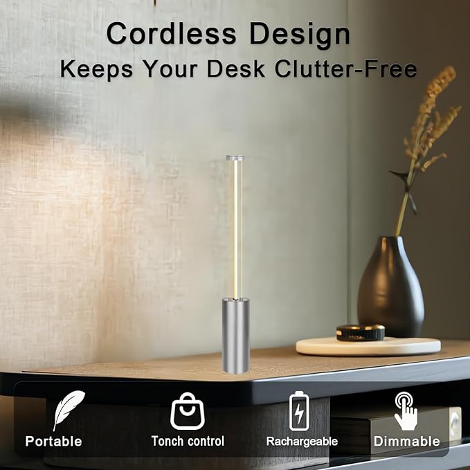 Cordless Lamp Small Lamps For Small Spaces Rechargeable Battery Operated Lights Mini Touch Lamp Mood Lighting Mood Lighting Portable Camping Lanterns For Dining Bar Patio Bedside Bookshelf (Silver-)