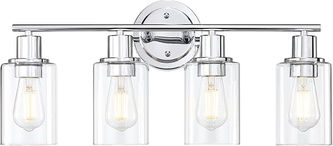 4-Light Chrome Bathroom Light Fixture Over Mirror,4-Light Chrome Vanity Lights for Bathroom 4 Bulb Wall Light Over Sink Cabinet