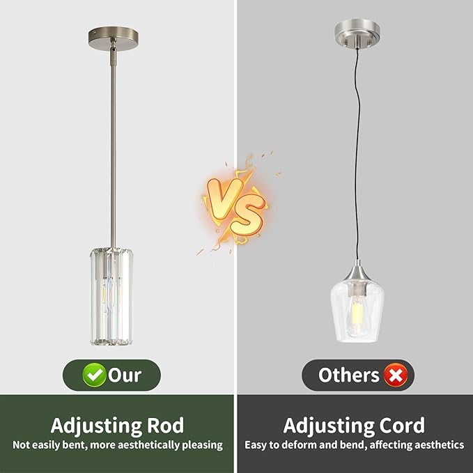 Modern Pendant Light for Kitchen Island, Brushed Nickel 1-Light Mini Crystal Chandelier with E26 Base, Small Hanging Luxury Fixture for Dining Room, Foyer and Hallway