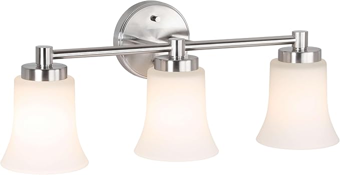 XiNBEi Lighting Vanity Light, Modern Bathroom Wall Light with Glass, Brushed Nickel 3 Light Bath Bar Light XB-W1235-3-BN
