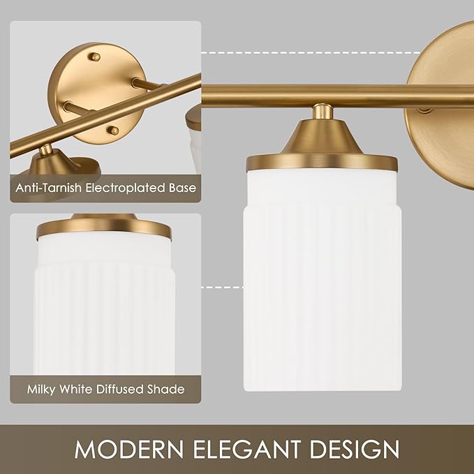 Jonsi Gold Bathroom Light Fixtures 4-Light Vanity Lights Modern Wall Sconce with Milk White Shade Brushed Brass Bathroom Light Fixture Over Mirror for Bedroom Hallway Kitchen