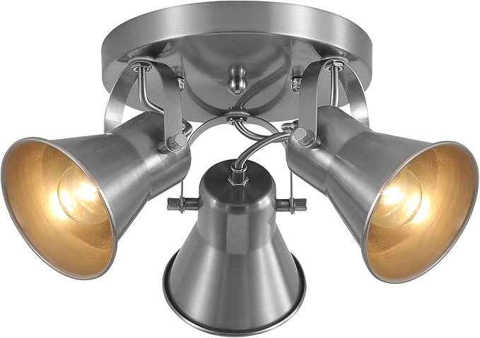 SEEBLEN 3-Light Industrial Track Lighting, Adjustable Round Kitchen Ceiling Light, Morden Nickel Flush Mount Directional Light for Kitchen, Hallway, Dining Room, Bathroom, Coffee Bar