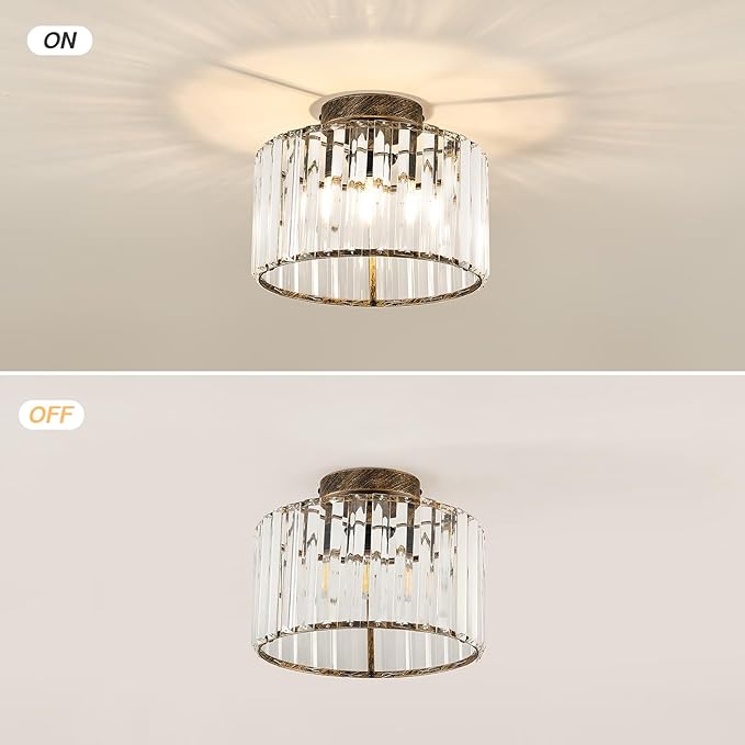 CVKASH 2 Pack Bronze Crystal Semi Flush Mount Ceiling Light Vintage Mini Ceiling Light Fixture Metal Close to Ceiling Lamp for Hallway Kitchen Living Room Bathroom Entryway Bedroom Closet