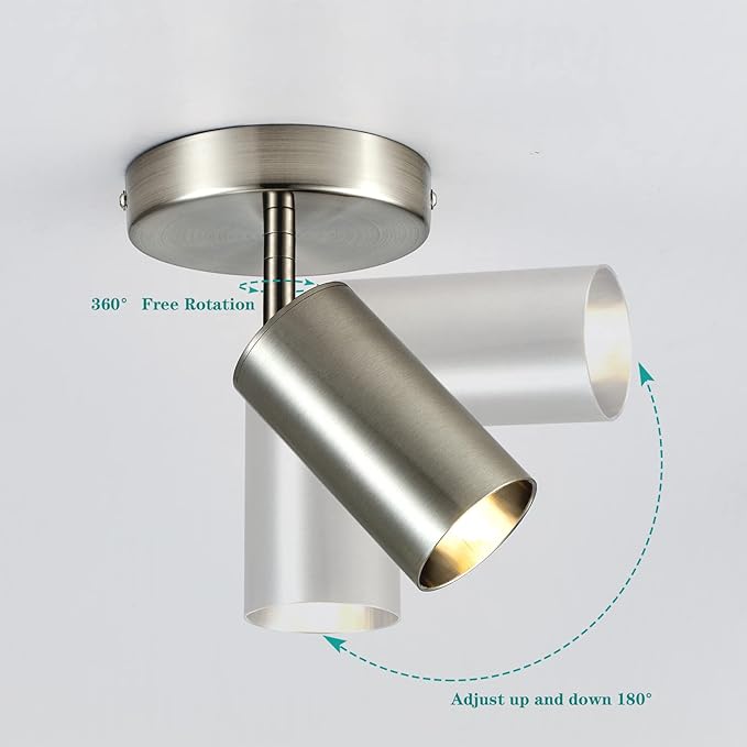 Track Lighting Ceiling Spotlight, 2-Light Satin Nickel Ceiling Light Fixture, Gu10 Spotlights Indoor Angle Adjustment Modern Wall Lamp for Living Room, Gallery, Cabinet, Hallway