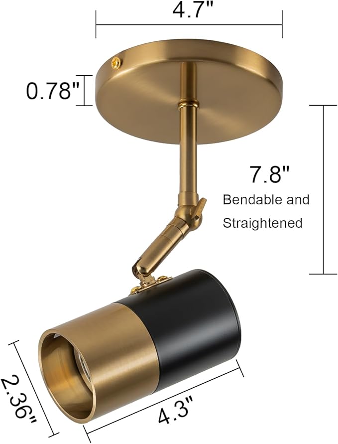 Modern Ceiling Spotlight, Gu10 Spot Lights Indoor with 350° Pivoting, 2-Packs Adjustable Directional Spotlight Indoor, Black and Gold Ceiling/Wall Light for Gallery, Cabinet, Hallway