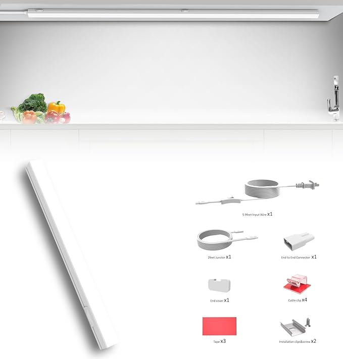 Leetdud Under Cabinet Lighting Plug in, 16 Inch 1 Pc, Linkable AC120V 3CCT 3000K/4000K/5000K Ultra Slim, LED Under Cabinet Lights for Counter Light, Kitchen, Shelf, Sink, Workshop, Desk, White