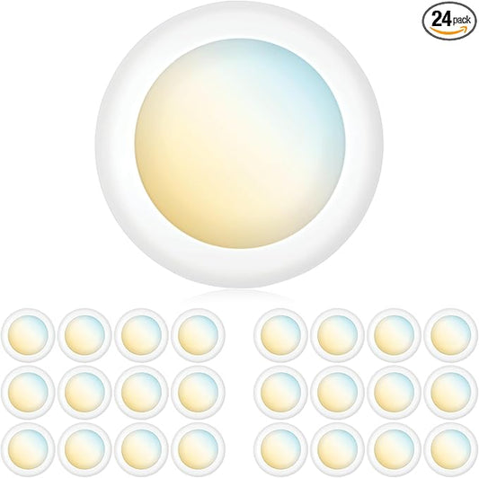 PARMIDA (24 Pack) 5/6 Inch Dimmable 3CCT LED Disk Lights, 15W Surface Mount Recessed Ceiling Disc Lighting, 3 Color Selectable 3000K/4000K/5000K, 1050lm, J-Box Or Recessed Can Installation, UL-Listed