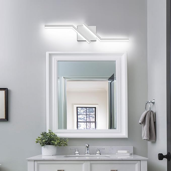ZUZITO 24 inch Nickel Vanity Lights for Bathroom Vanity Light Modern Dimmable Bathroom LED Light Fixtures Over Mirror 6000K Cool White