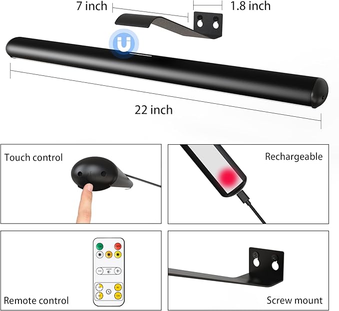 22'' Metal Art LED Display Light with 400LM, 3 Colors, Dimmable, Timer-OFF for Painting, Dartboard