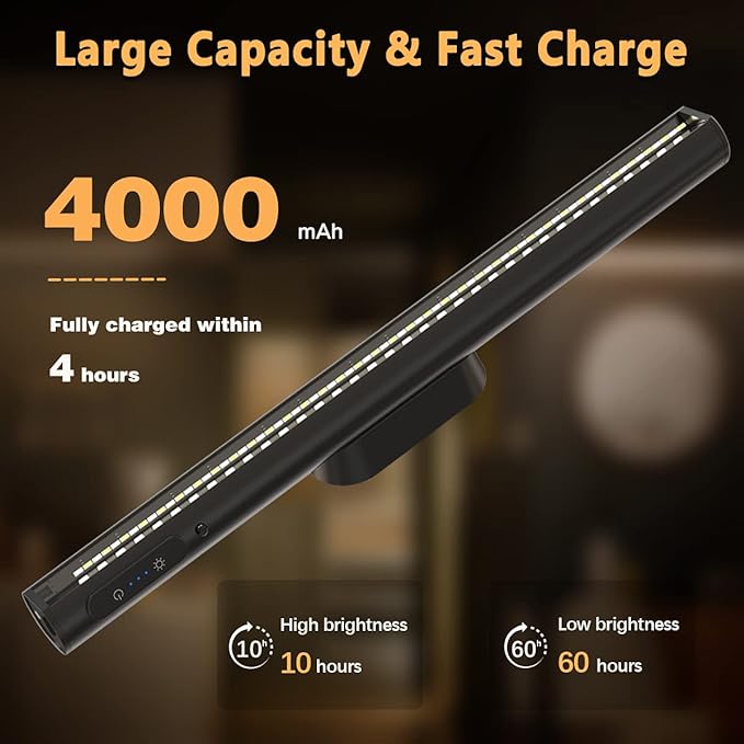Hapfish Battery Powered Operated Wall Strip Lights, Rechargeable Magnetic LED Light Bar with Remote, Dimmable Desk Lamp, Under Cabinet Lighting Wireless for Mirror Closet Picture Room Kitchen - Black
