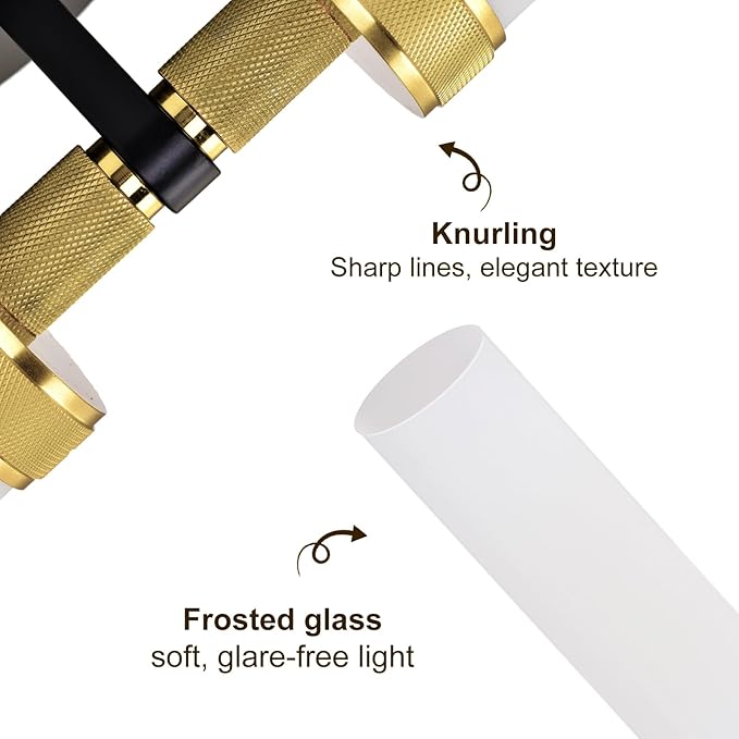 LaLuLa Black and Gold Vanity Light Fixtures – Modern Hardwired Wall Sconces with Milk Glass Shades, Textured Metal Bathroom Lighting for Over Mirror or Hallway, 25" Height