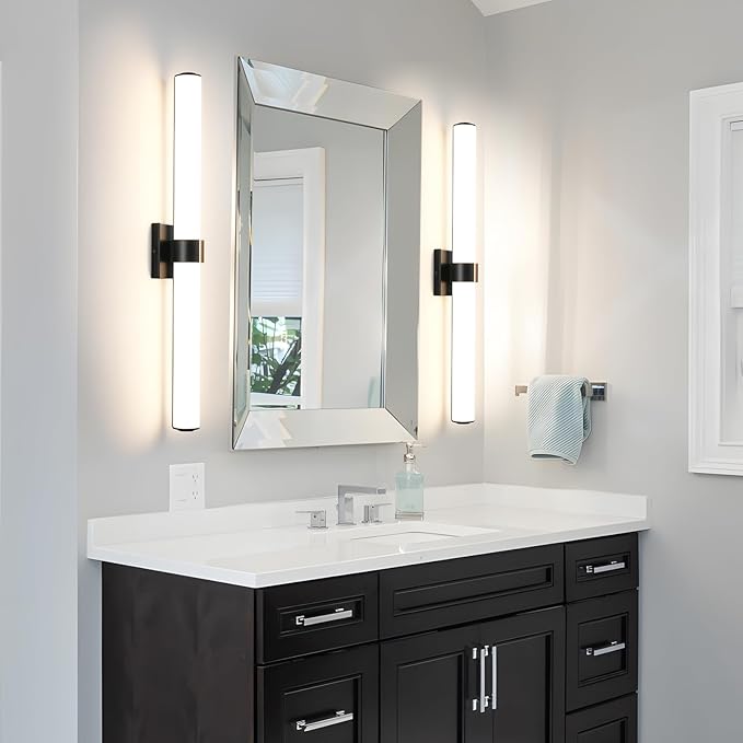 AIJIASI Black Bathroom Vanity Light Fixtures, 31 inch Modern Bathroom Light Fixtures Over Mirror Sconce Lighting 28W 3000K LED Dimmable Vanity Light Bar for Mirror Bedroom Living Room