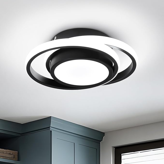 CANEOE 2 Packs Small Modern LED Ceiling Light,2 Rings Creative Black Ceiling Lamp Indoor Hallway Lighting Fixtures for Hallway Living Room Bedroom Kitchen Office (Black)