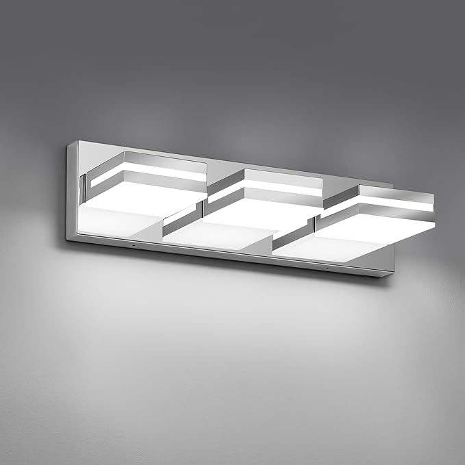 Modern LED Small Bathroom Lights Fixtures 3-Light,Stainless Steel Chrome Acrylic Wall Lighting,Vanity Lights for Bathroom Over Mirror 6000K 16in
