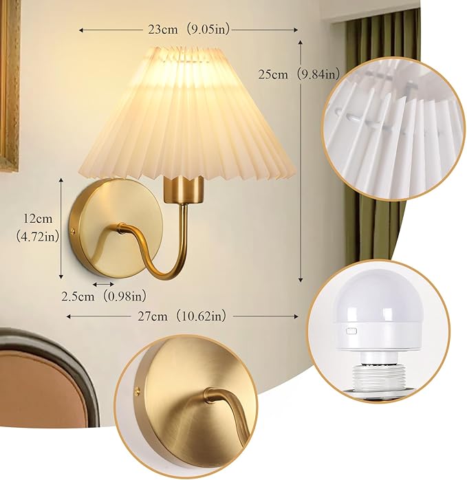 ADISUN Wall Sconces Sets of 2 RGB Battery Operated Wall Sconces for Bedroom Dresser Classic Golden Wall Lamp with Remote for Living Room Bathroom Dining Room Corridor Staircase (2 Bulbs Included)