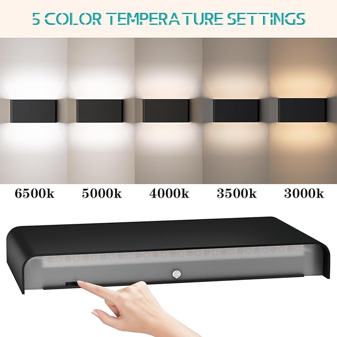 Indoor Wall Sconce, 20W Dimmable 5CCT (3000K-6500K), Modern LED Wall Sconce, for Bedroom, Living Room, Hallway, Dresser (15 Inch - Matte Black 4 Piece)