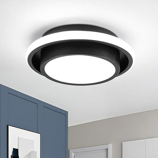 Hallway Light Circle Modern Ceiling Light Fixture, 12IN Modern Ceiling Lamp 6000K LED Ceiling Light Black Ceiling Lighting for Living Room, Balcony Bedroom