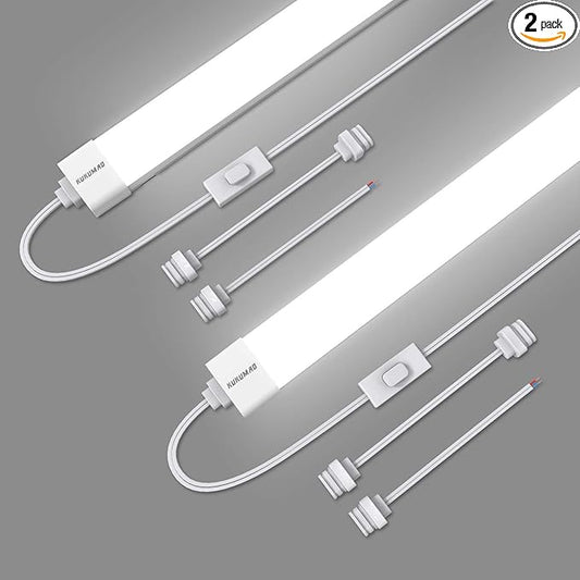 5000K LED Ceiling Light Fixture, 2FT with Plug Linkable, 2PCS Waterproof LED Tube Light Under Cabinet Lighting,Closet Light 18W for Garage Kitchen Bathroom Workbench and Office