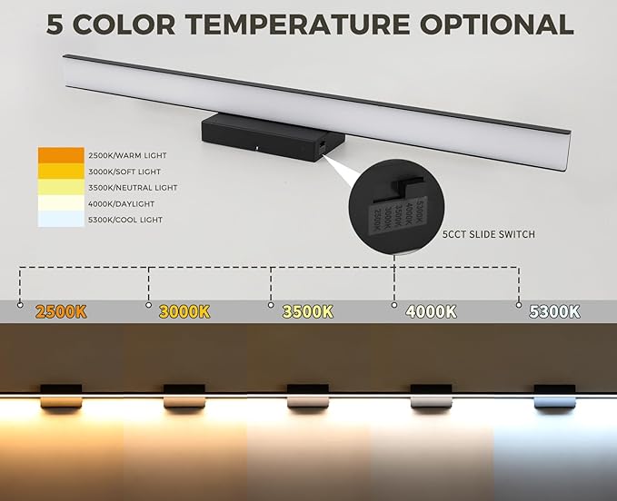JUSHENG Black Vanity Lights for Bathroom 5CCT Dimmable Bathroom Vanity Light Fixtures LED Vanity Light Bar 39.37'' Inch 36W