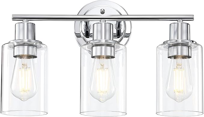 3-Light Chrome Bathroom Light Fixtures Over Mirror,Chrome Vanity Lights for Cabinet, 3 Bulb Bathroom Wall Sconce Light Fixture for Sink