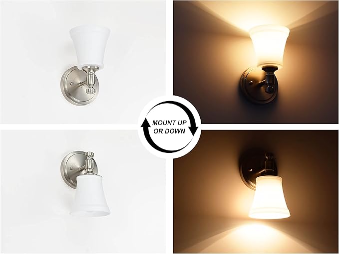 Wall Sconces, Traditional Brushed Nickel 1 Light Sconce, Wall Light with Opal Glass Shade for Bedroom Bathroom Living Room & Hallway Vanity Lighting Fixture