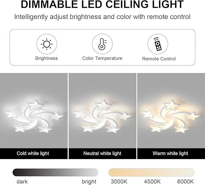 JAYMP Flower Shaped Ceiling Light Dimmable Modern Ceiling Lamp Remote Control LED Lighting Fixture for Bedroom Living Room Dining Room (White/5 Stars)