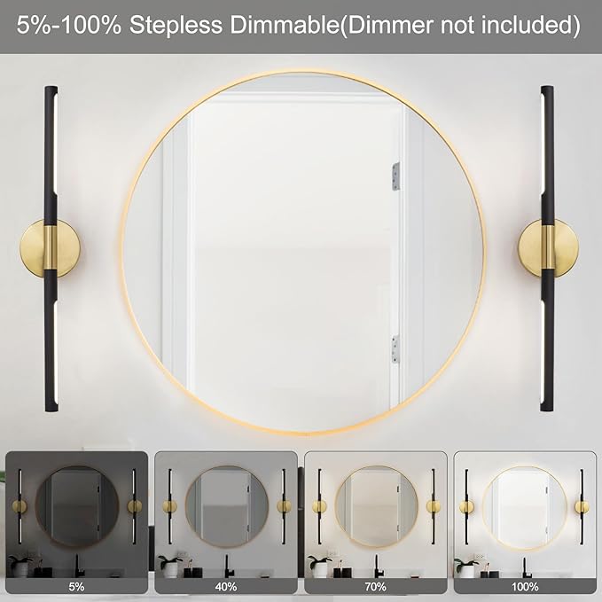 Modern Bathroom Light Fixtures Over Mirror 23.6 Inch, 18W 360° Rotatable Dimmable 4000K Led Vanity Light Bar, Black and Gold Bathroom Vanity Lights Above Mirror