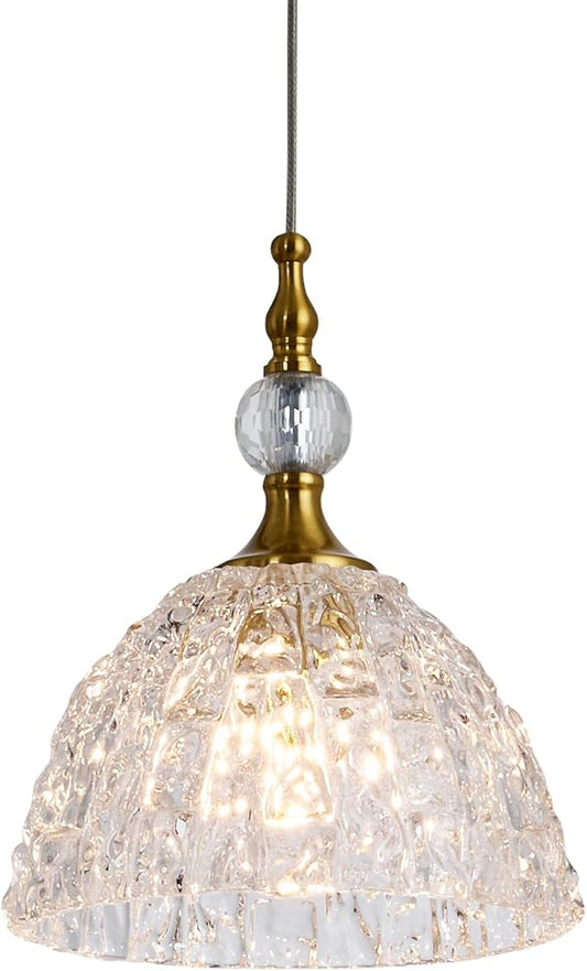 Modern Bronze Glass Pendant Light 7.68 in Dome Light Fixture with Clear K9 Crystal Ball Adjustable Height Vintage Mini Hanging Lights for Kitchen Island Bedroom Dining Room Living Room