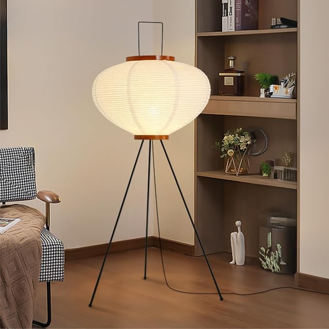Paper Floor Lamp, Noguchi Rice Paper Lamp for Wabi Sabi Decor, Akari Paper Floor Lamp for Bedroom/Living Room
