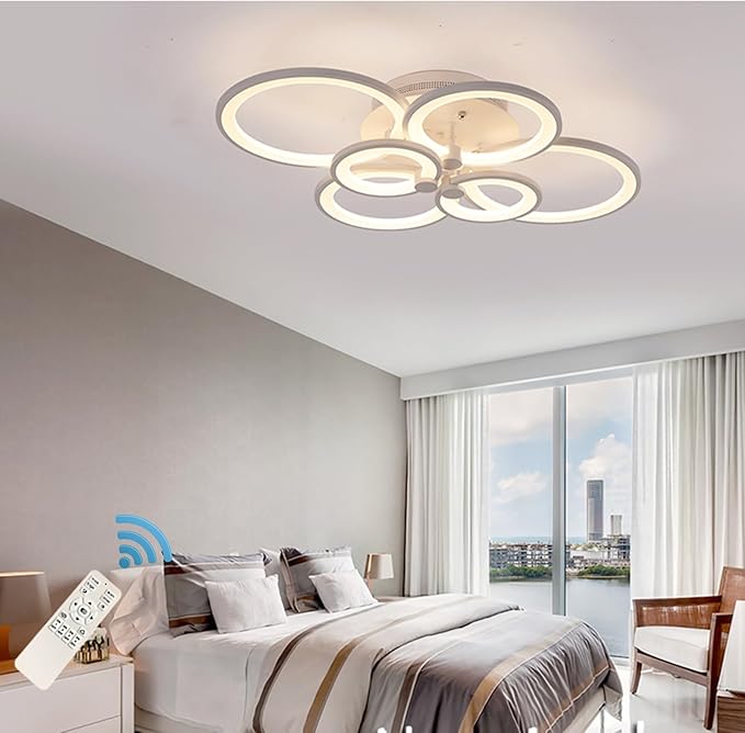 Ganeed LED Ceiling Light Fixture with Remote Control,72W Modern Acrylic Chandeliers,Dimmable Light Color Flush Mount Ceiling Lamp 6 Heads for Dinning Room Bedroom Kitchen Light Fixtures,3000-6500K