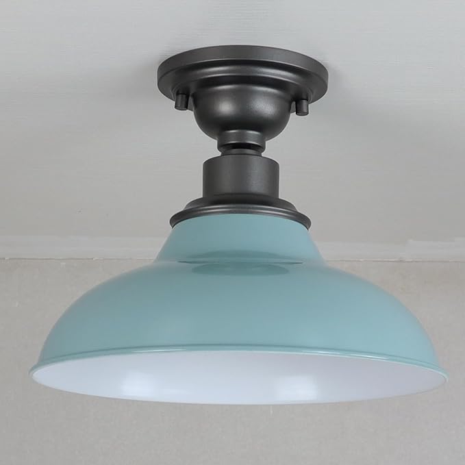 SAMTEEN Farmhouse Semi Flush Ceiling Light 12-Inch Light Blue Flush Mount Barn Ceiling Light Industrial Barn Light Fixture Ceiling Mount for Hallway Foyer Laundry Room