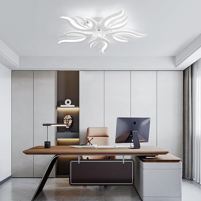 Becailyer Modern Flower Ceiling Light, 29.5" Flush Mount Ceiling Lamp, 50W Dimmable LED Ceiling Lighting Fixtures, 5-Petals Acrylic Close to Ceiling Light for Living Room Bedroom Dining Room, White