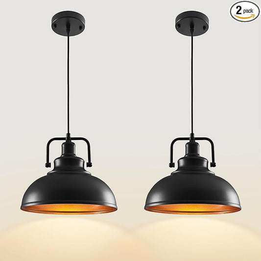 Black Pendant Lights Farmhouse Pendant Light Fixture 11.5in 2 Pack, Adjustable Height, Vintage Pendant Lights for Kitchen Island, Dining Room Barn, Bar, Living Room