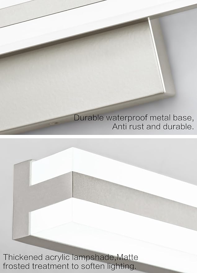 SOLFART Bathroom Vanity Light Nickel 25W 40 Inch Modern LED Bathroom Light Fixtures Over Mirror Dimmable Wall Lights