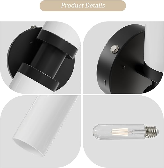 Wireless Battery Operated Wall Sconce Set of 2, Black Easy Install Dimmable Rechargeable Wall Lights with Remote Control, Timer Function for Living Room, Bedroom, Hallway, Stairwell, Entryway 3000K