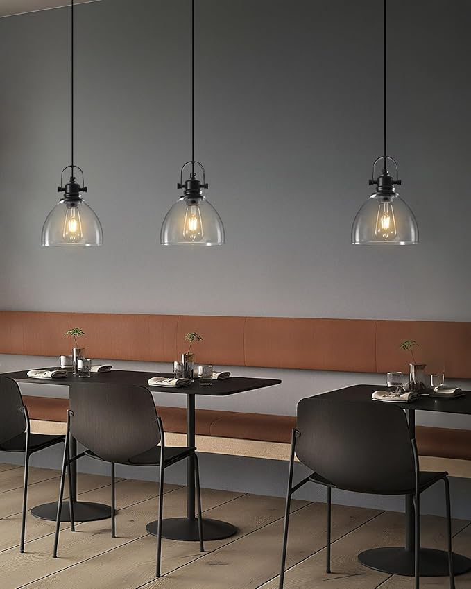 Kitchen Pendant Lighting Over Island 3 Pack, 7.5” Black Pendant Lights Kitchen Island, Farmhouse Glass Pendant Lights Kitchen Island, Industrial Pendant Light for Kitchen, Bedroom, Bathroom