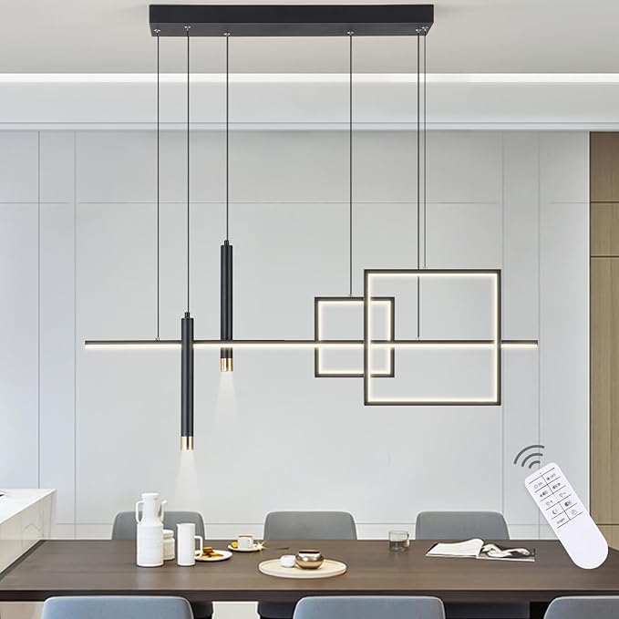 ORANOOR Modern LED Chandelier Lighting, Dimmable Linear Black Pendant Light with Squares, 39in Dining Room Hanging Light Fixture, Kitchen Island Pendant Light for Dining Table Bar (3000lm/50W)
